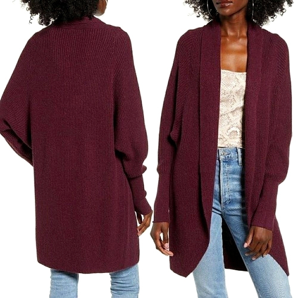 NWT Leith Dolman Sleeve long Cardigan in Wine  knit sweater sz XXS